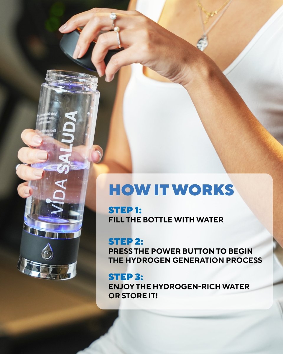 Vida Saluda hydrogen water bottle in use