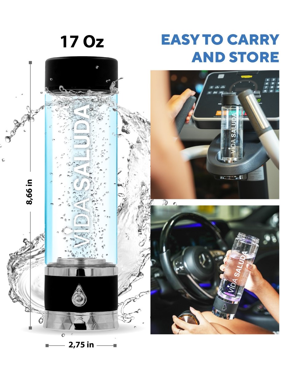 Vida Saluda hydrogen water bottle with water splash